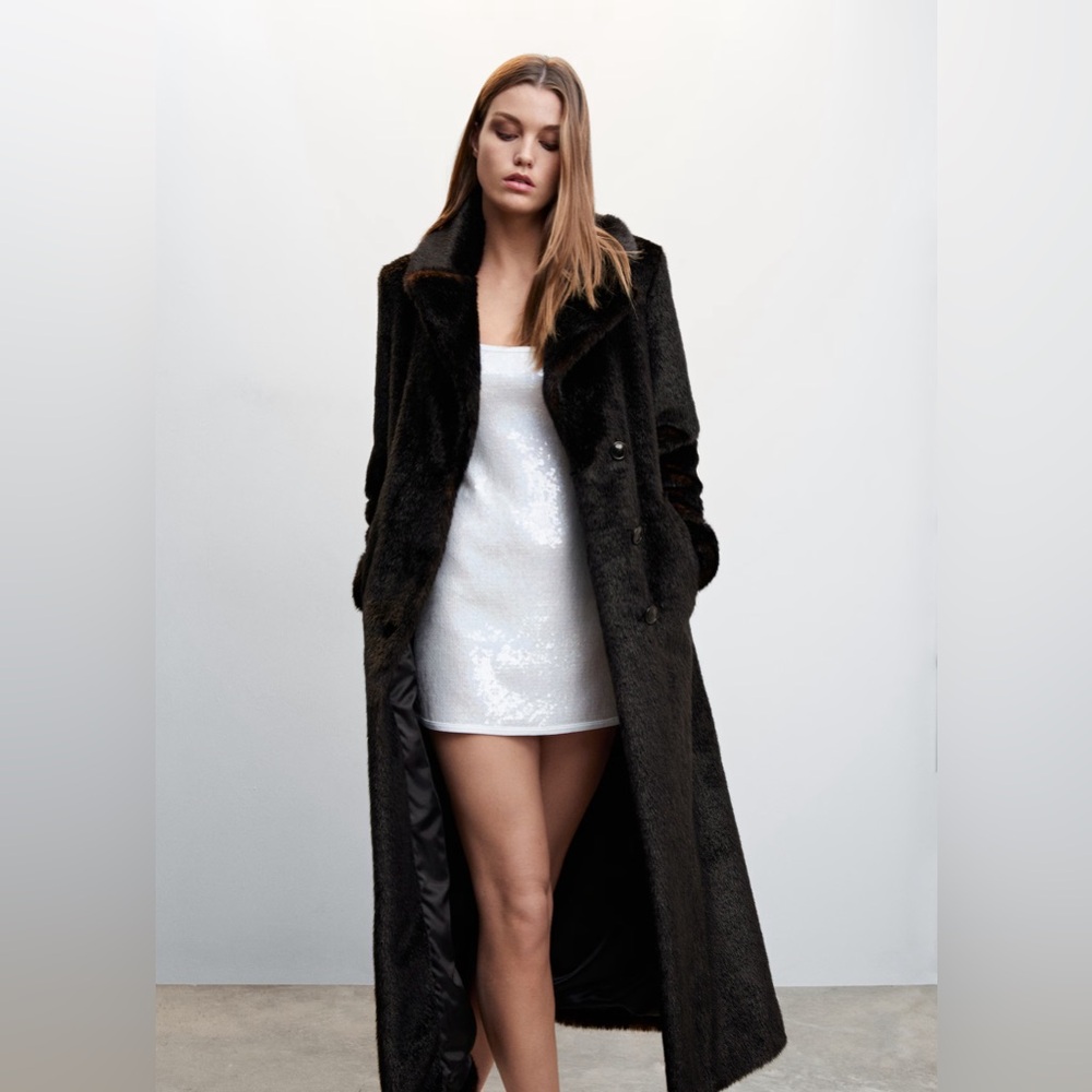 Mango Camille Faux Fur long fluffy Coat M